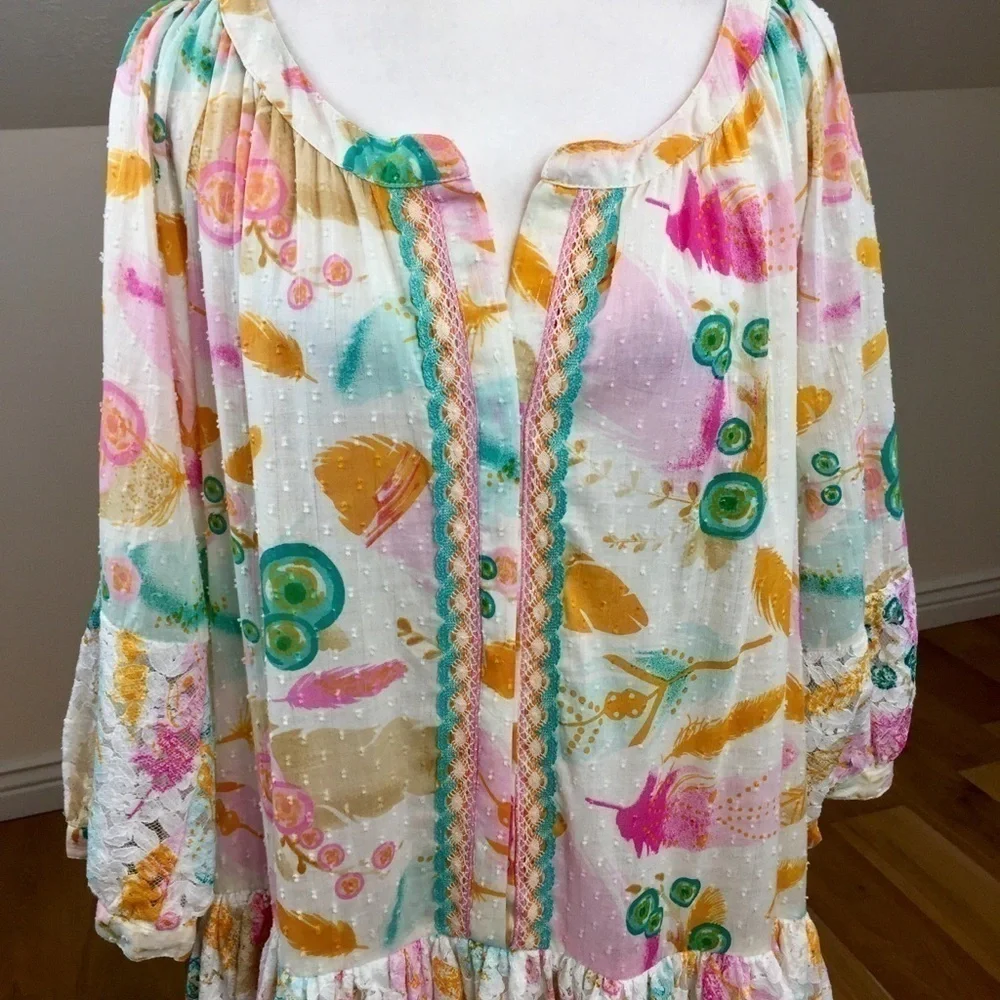 Vintage Y2K Bohemian Drop Waist Cotton Midi Dress - Picture 2 of 16